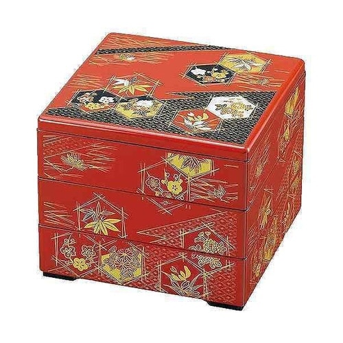 お弁当箱 6.5 三段重 朱 亀甲五君子 3段