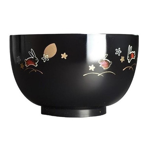 どんぶり 黒 夢うさぎ 食洗機対応 プラスチック製
