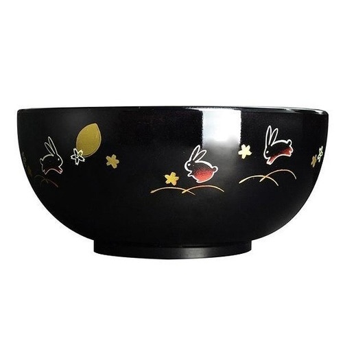 麺どんぶり 黒 夢うさぎ 食洗機対応