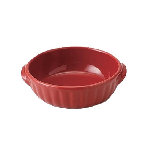 グラタン皿 16cm ラウンド ギャザー レッド