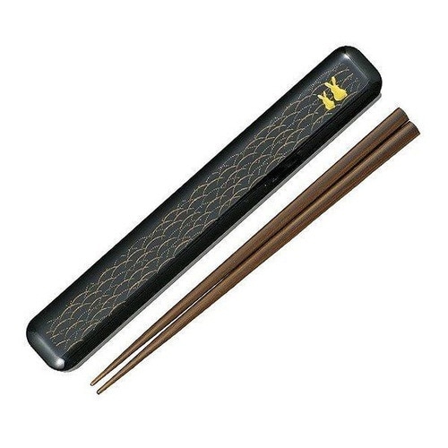 箸・箸箱セット 黒 地紋うさぎ×2