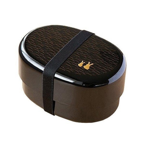 お弁当箱 小判型 黒 地紋うさぎ 食洗機対応×2