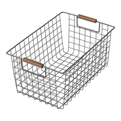 ワイヤーバスケット M 木柄 バスケット ブラウン