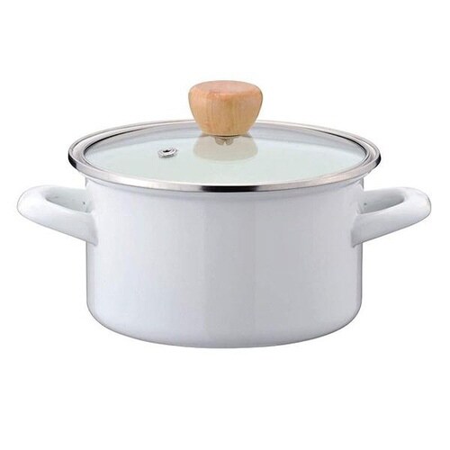 両手鍋 15cm ホーロー ガラス蓋付き ホワイト