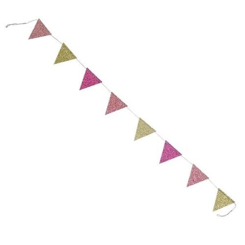 ガーランド フラッグ 旗 三角 キラキラ ピンク