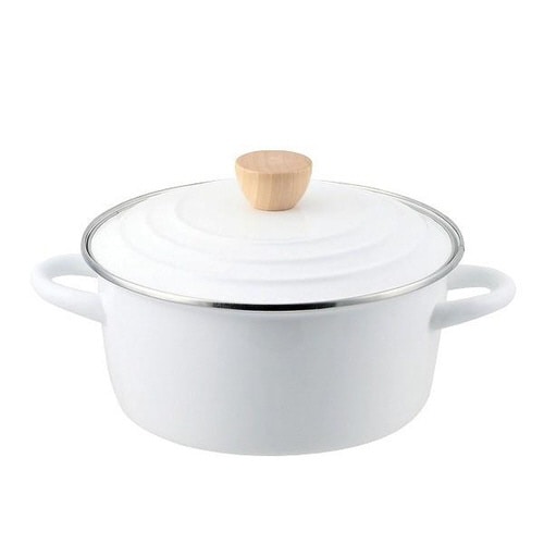 両手鍋 20cm IH対応 ホーロー製 ホワイト