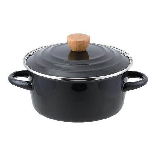 両手鍋 20cm IH対応 ホーロー製 ブラック