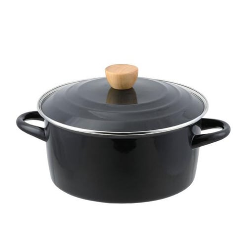 両手鍋 22cm IH対応 ホーロー製 ブラック