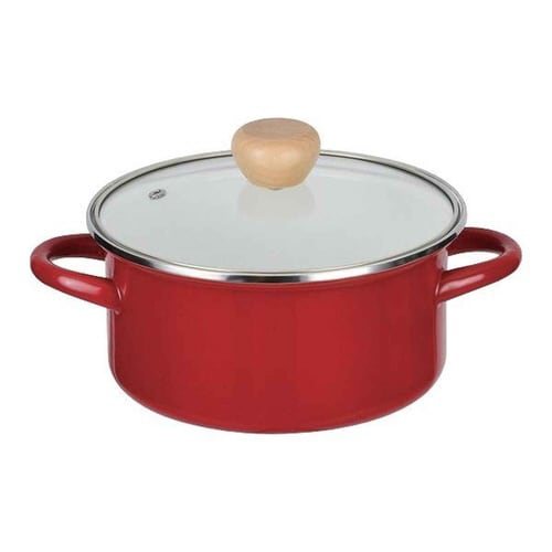 両手鍋 18cm IH対応 ホーロー レッド×2