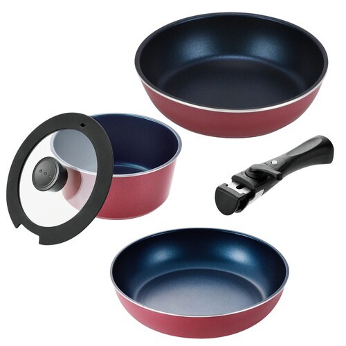 フライパン 5点セット A IH対応 レッド