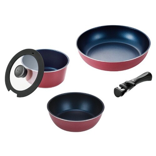 フライパン 5点セット B IH対応 レッド