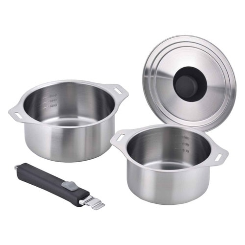 鍋4点セット IH対応 蓋付き 着脱式ハンドル付き