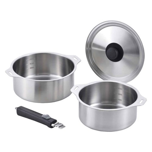 鍋4点セット IH対応 蓋付き 着脱式ハンドル付き