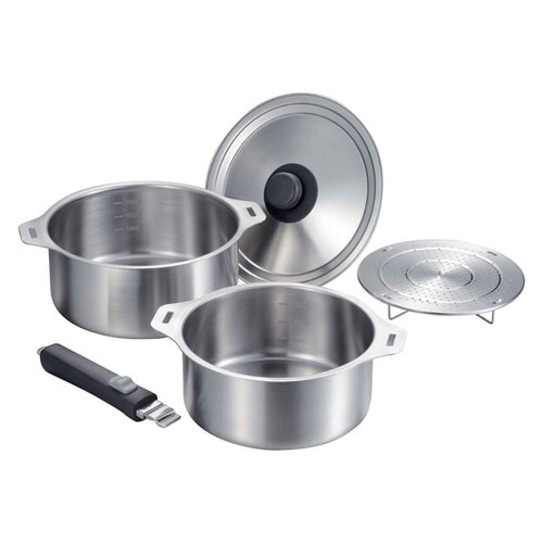 鍋5点セット IH対応 蓋付き 着脱式ハンドル付き