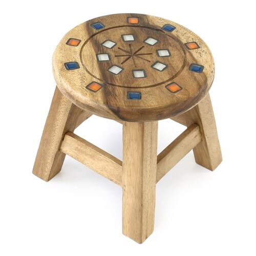 ラウンドスツール クリスタルタイル ブルー×レッド