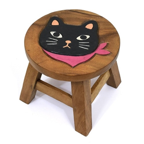 スツール スカーフねこ 木製 天然木 クロネコ