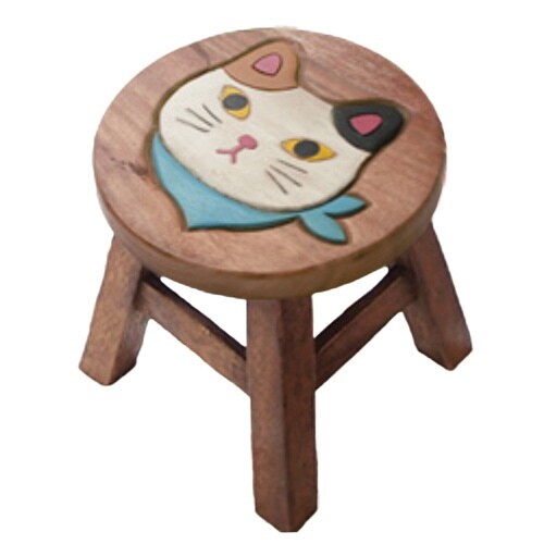 スツール スカーフねこ 木製 天然木 ミケネコ