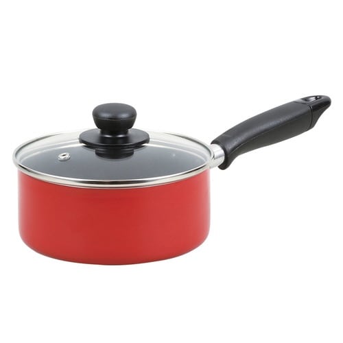 片手鍋 16cm IH対応 ガラス蓋付き レッド