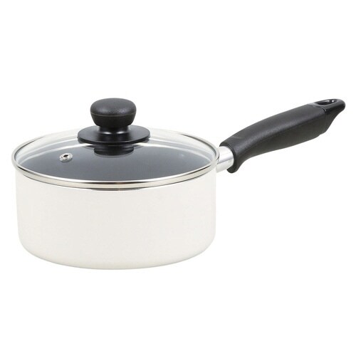 片手鍋 16cm ガラス蓋付き ホワイト×2