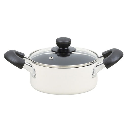 両手鍋 16cm ガラス蓋付き ホワイト×2