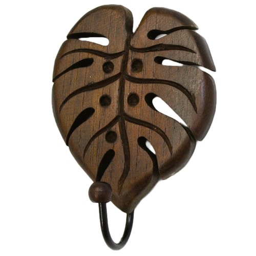 フック カービングフック 木製 モンステラ