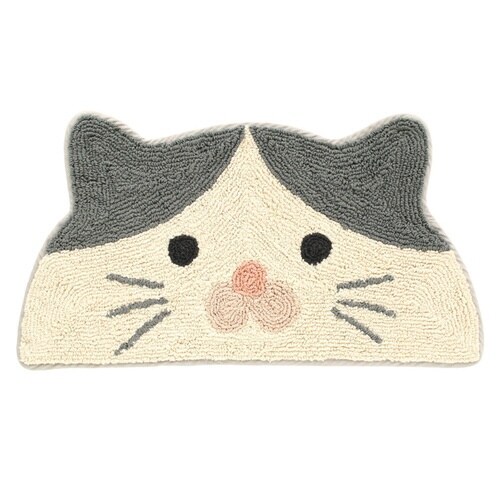 玄関マット 35×70cm 室内 半円形 ハチワレ