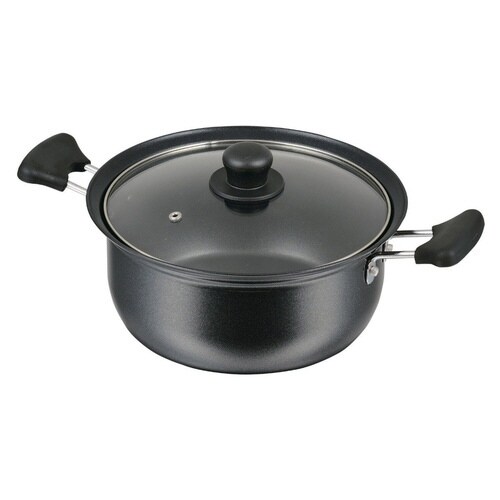 両手鍋 22cm IH対応 ガラス蓋付き
