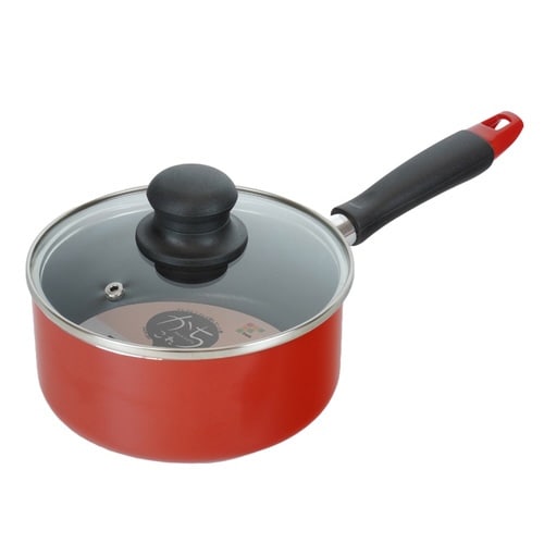 片手鍋 16cm ガラス蓋付き レッド×2