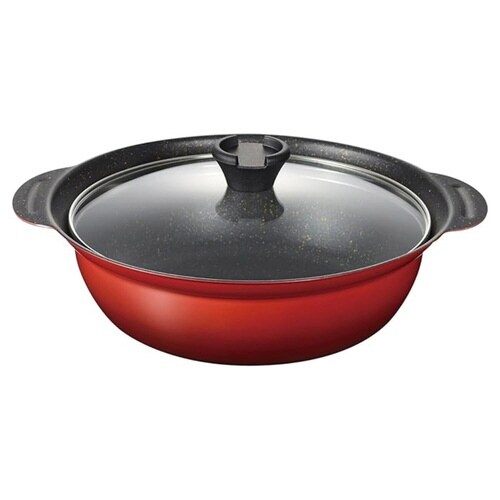 卓上鍋 27cm IH対応 ガラス蓋付き フチ付き