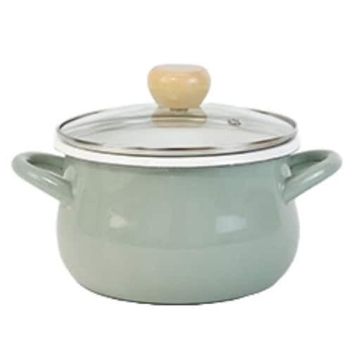 両手鍋 18cm IH対応 ホーロー製 グリーン