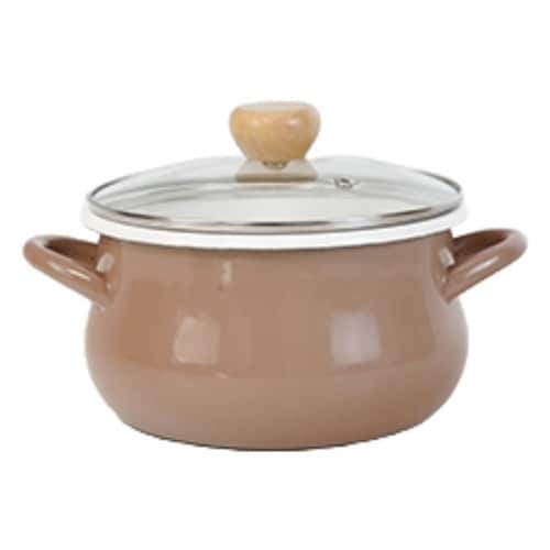 両手鍋 20cm IH対応 ホーロー製 ブラウン