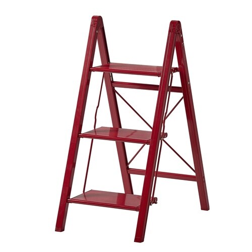 脚立 アルミ製 踏み台 スリム 3段 レッド