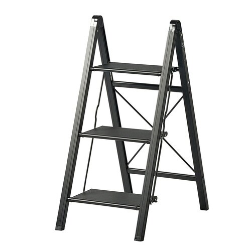 脚立 アルミ製 踏み台 スリム 3段 ブラック