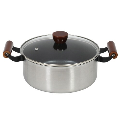 両手鍋 22cm IH対応 ガラス蓋付き