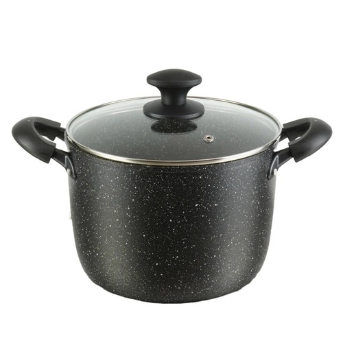 両手鍋 22cm 深型 IH対応 ガラス蓋付き