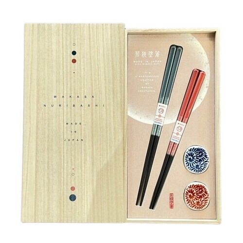 夫婦箸 桐箱 箸置付 吉兆唐草