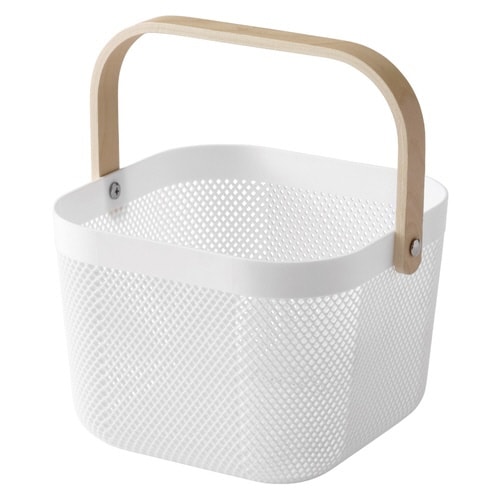 かご 木製 持ち手付き ホワイト