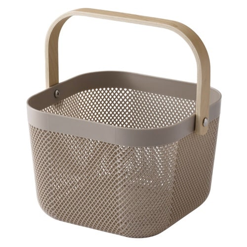 かご 木製 持ち手付き スクエアバスケット モカ