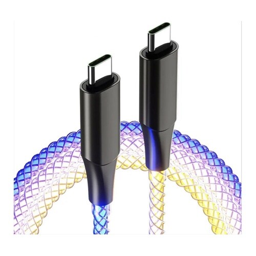 USB充電ケーブルC−CレインボーLED