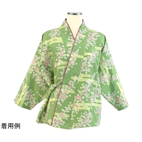 雲取花柄 茶衣着 上 グリーン M K3