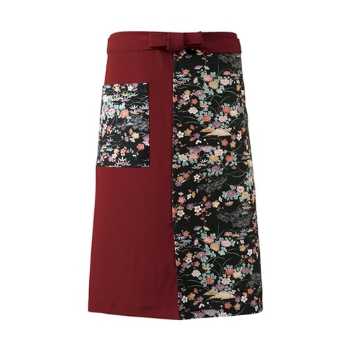 友禅調小紋 前掛け ブラック F K36