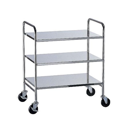 18−8衛生フラットワゴン 3段ゴム車