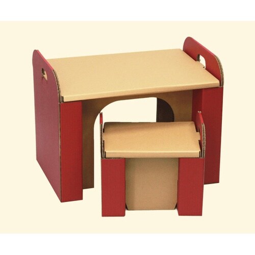 ダンボールの机&イス(赤)