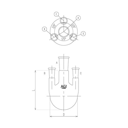 3120−3−6L4L 四ツ口フラスコ