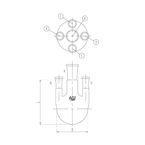 3122−1−4L2L 五ツ口フラスコ