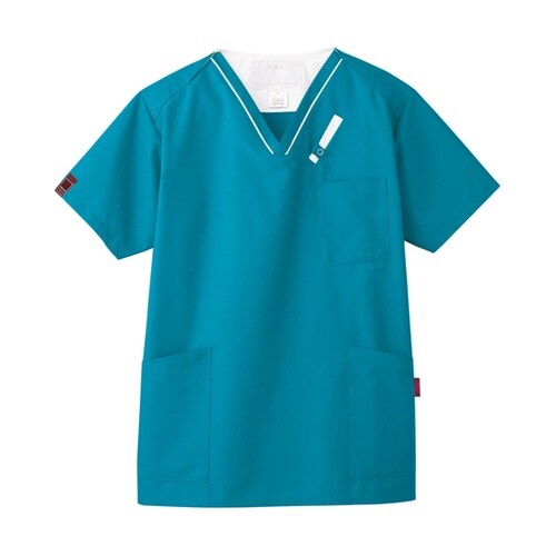 スクラブ ターコイズ×ホワイト LL 7