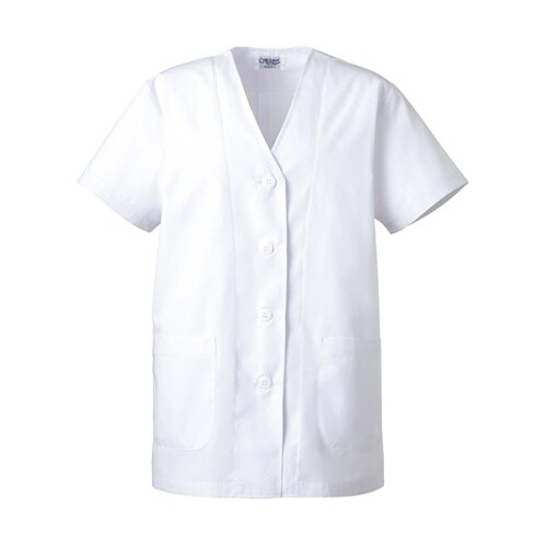 女子衿なし白衣半袖 ホワイト S C25