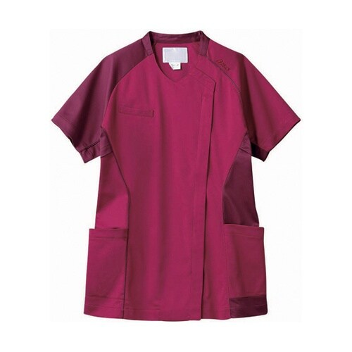 スクラブ レディス 半袖 バーガンディ×
