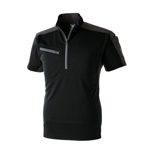 ZIP半袖ポロ クロ S #1721−1