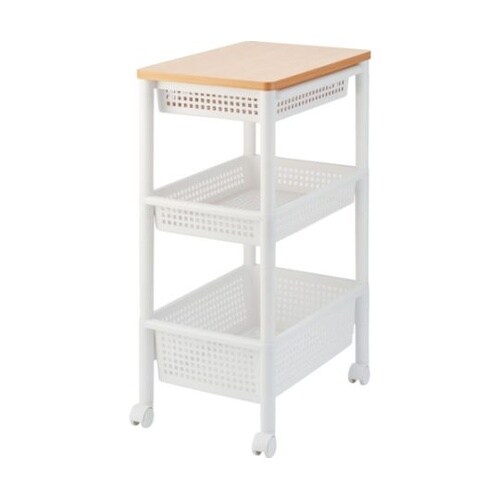 ウッドトップワゴン ワイド3段 引出し付